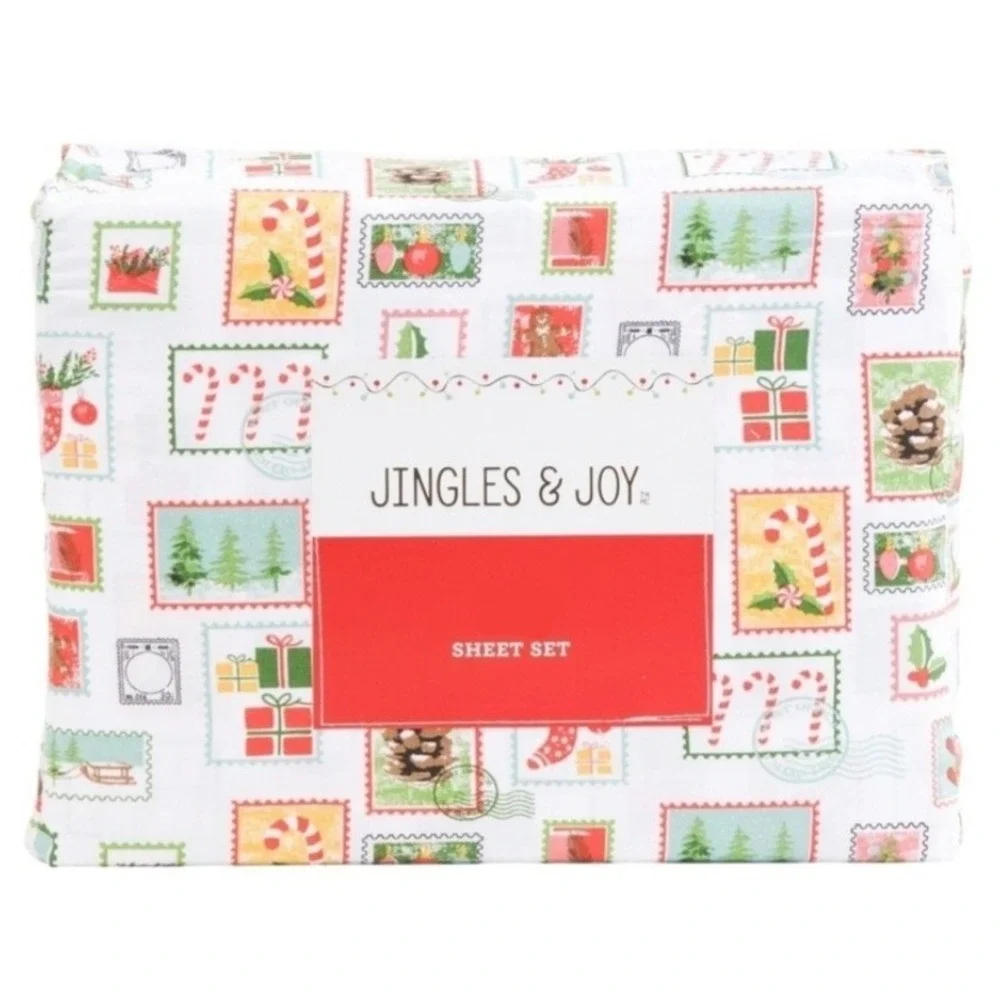 Jingles Joy Holiday Stamps Queen Sheet Set‎ Festive Christmas Print NWT